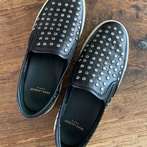 Saint Laurent Leather Studded Slip On Sneakers